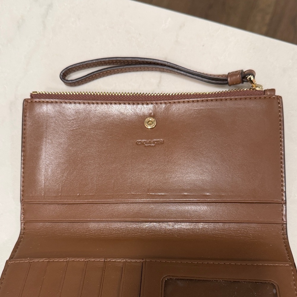 Coach Signature Brown and Tan Wristlet - Picture 7 of 8